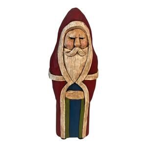 Vintage Hand-crafted Wooden Santa Claus Figurine 8" Tall